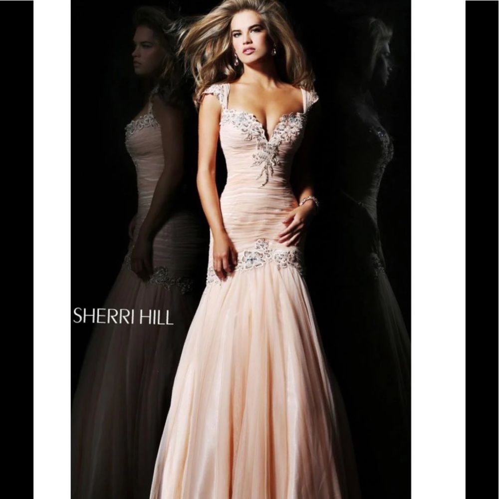 Sherri Hill Wedding/ prom embellished cap sleeves long gown